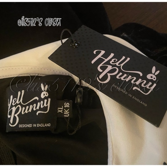 Hell Bunny Black Graveyard Collar Gothic Velvet Mini Dress XL // UK16 - Picture 10 of 16